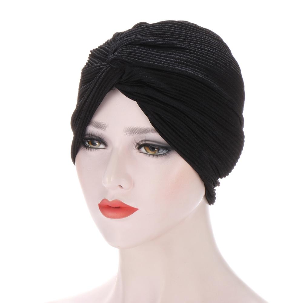 front torsadé turbans pour les femmes couleur unie turban hijab bonnet femme sous-écharpe casquettes islamique enveloppement tête turbante: 2