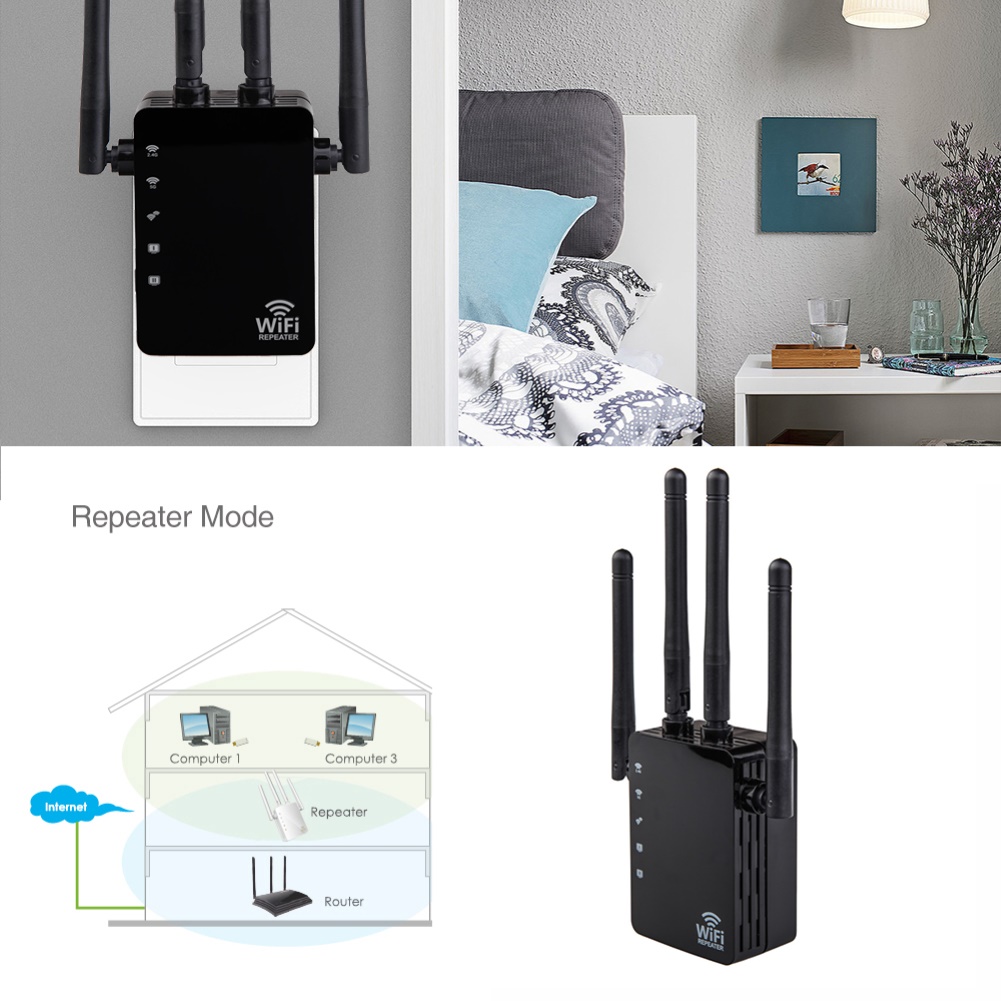 Extensor de alcance wifi 1200mbps banda dupla 2.4/5ghz wi-fi internet signal booster repetidor sem fio para roteador fácil configuração wps