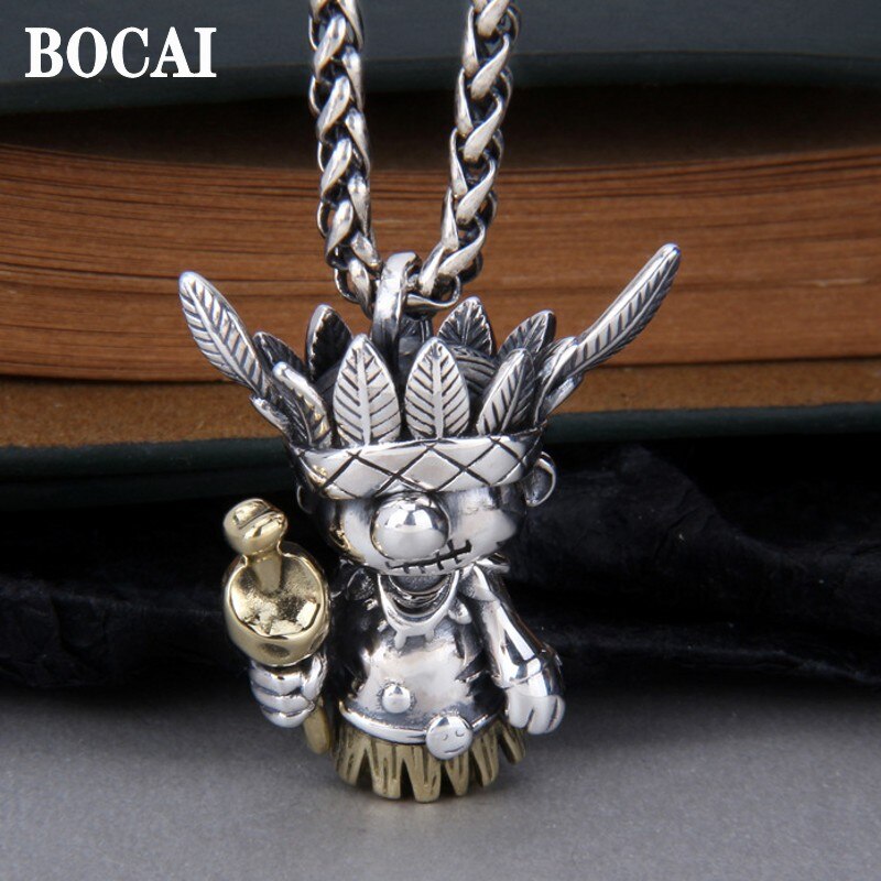 Bocai pure  s925 silber schmuck federpuppenanhänger retro persönlichkeit herren und damen anhänger #39