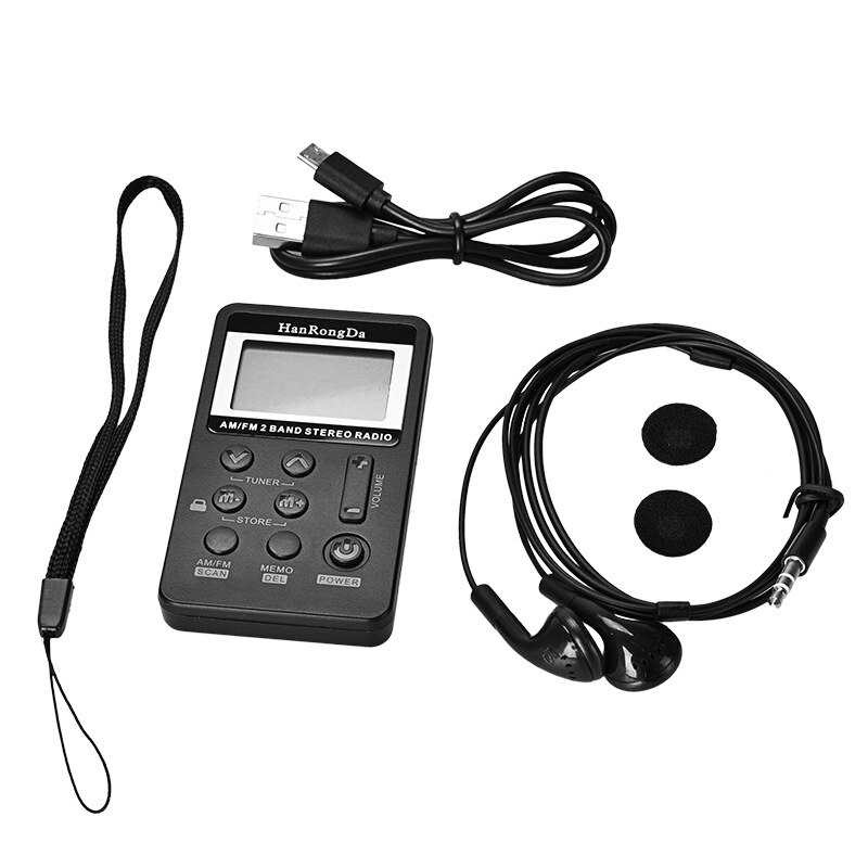 AM FM Stereo Radio Portable Mini Digital Tuning USB FM Radio Digital Frequency With LCD Display Lanyard and Earphone