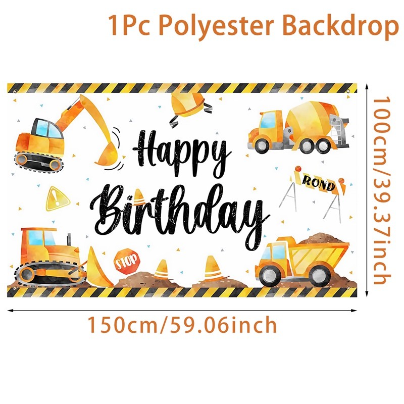 Construction Balloon Backdrop Disposable Tableware Birthday Decor Boy Excavator Truck Tractor Construction Birthday Party Decor