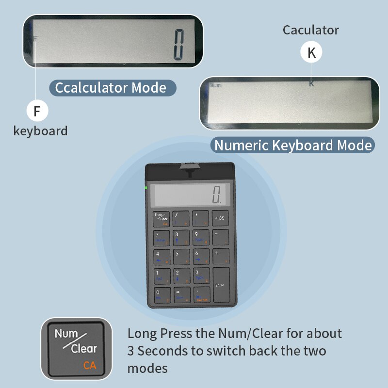 Numeric Keyboard Bluetooth Keypad Wireless Number Numpad With LCD Display Digital Calculator For Windows Laptop Android Tablet