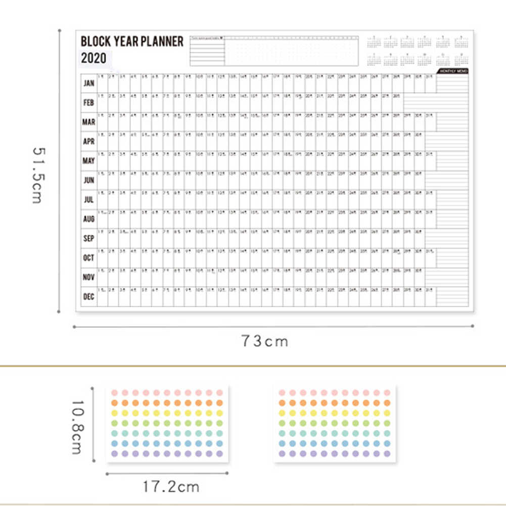 Yearly Calendar Year Planner Memo Organiser Annual Schedule Daily With Sticker Dots Wall Planner Stationery Office Supplies