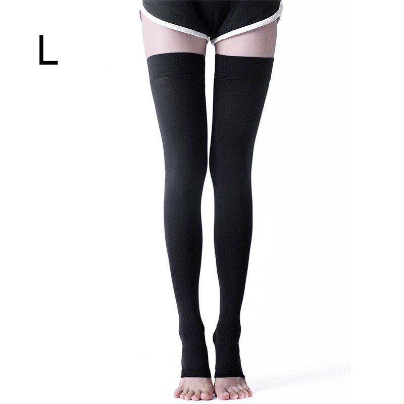 M-XXL Elastic Open Toe Knee High Stockings Calf Compression Stockings Varicose Veins Treat Shaping Graduated Pressure Stockings: Black 01 L