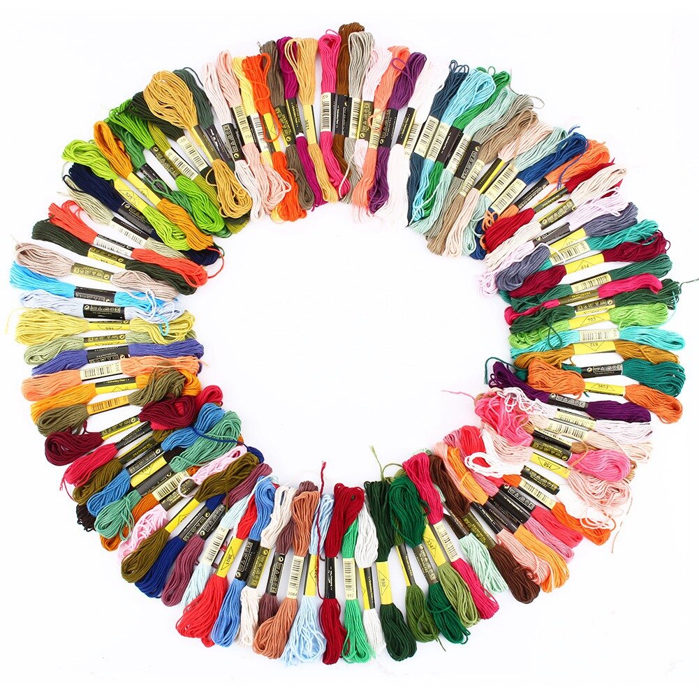 Madejas de algodón multicolores para punto de cruz, hilo de bordar, costura, cada madeja tiene un largo de unos 8 metros, 100 unidades