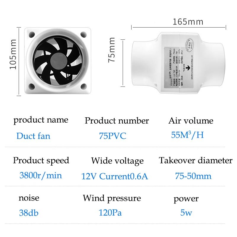 3 Inch Extractor Fan Low Noise Duct Hydroponic Air Blower Exhaust Fans for Kitchen Ventilation Pipe Vent Grow Fans