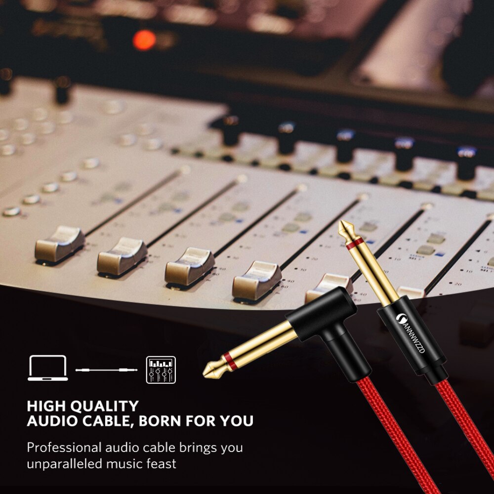 Guitar Lead Cable 6.35mm (1/4") Guitar Instrument Cable for Electric Guitar Bass Keyboard Straight to L Shape Plugs