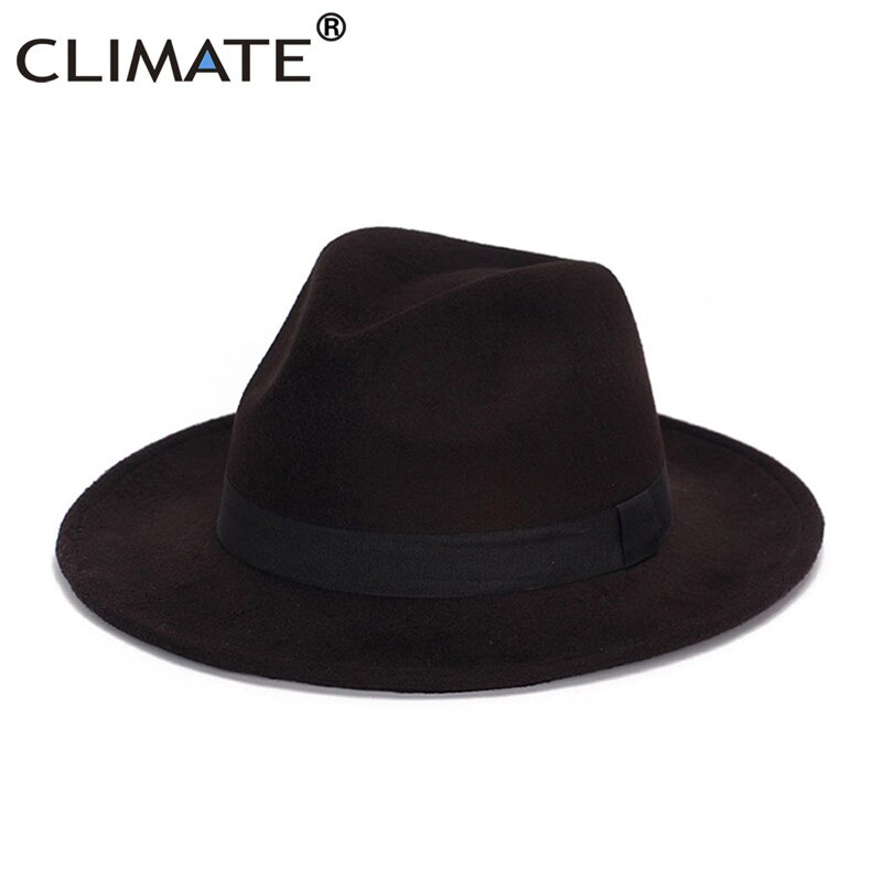 Climat femmes Jazz Fedora Cowboy chapeau dames Jazz chapeaux pour femme homme Fedoras casquette Polyester laine chapeau Cowboy Fedora: Black