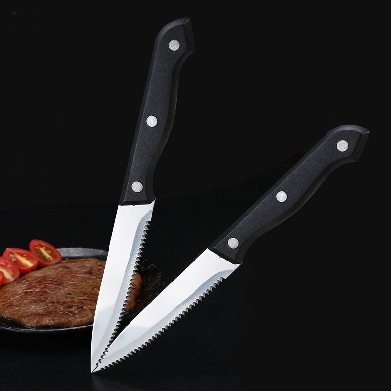 Stainless Steak Knife Serrated Ergonomic Handle Triple-Rivet Flatware Kitchen Dinner Knife Black Meat Knives