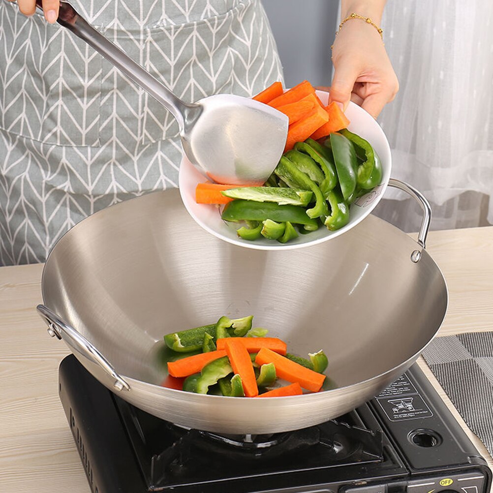 1pc Durable Cooking Pot Stainless Steel Cooking Wok Frying Pan for Home Use