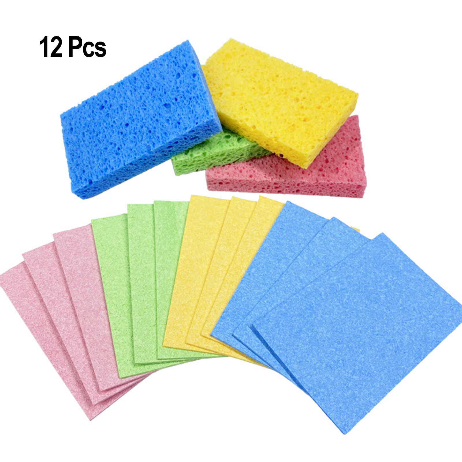 Spugne in cellulosa compressa da 4/12 pezzi Spugna per piatti naturale antigraffio, spugna in cellulosa bifacciale per auto da cucina e bagno: Beige