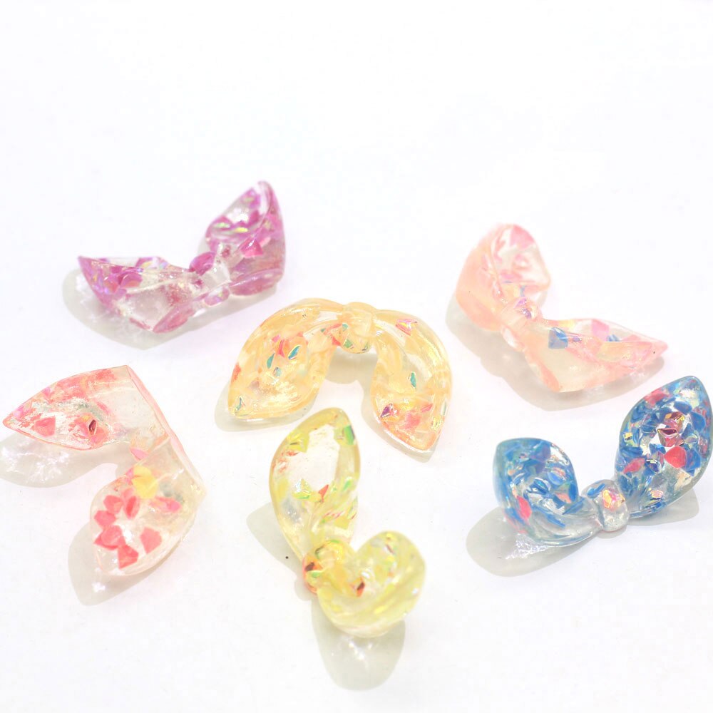 20/50 stuks 3d glitter konijnenoren strik kawaii flatback hars cabochon knutselen diy haarstrik decoratie benodigdheden embellishmen