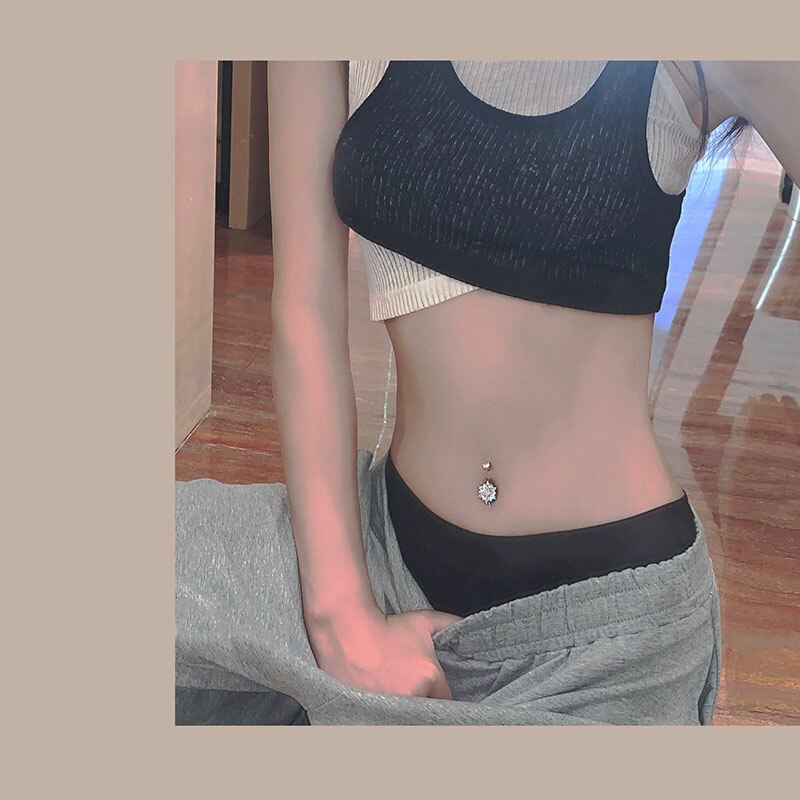 Hellolook bauchnabelpiercing mit chrysanthemen und zirkonia für damen , 925 stück, sterlingsilber, sexy körperschmuck