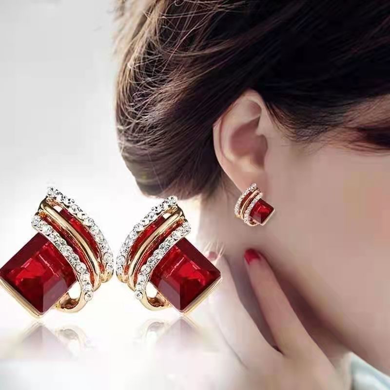 Pendientes de circonita de cristal rojo para mujer, aretes colgantes con incrustaciones de piedra CZ, Color dorado Vintage, joyería de boda femenina,: Deep Purple
