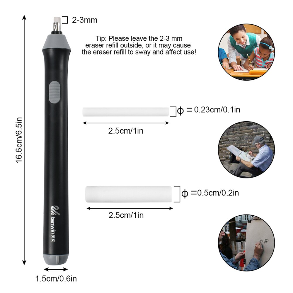 Verstelbare Elektrische Potlood Gum Kit Batterij Operated Hoogtepunten Wissen Effecten Voor Schets Tekening Met 22 Pcs Rubber Vullingen