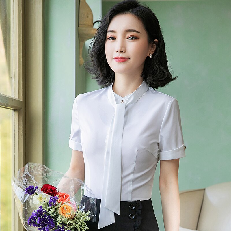 Vrouwen Slanke zomer Effen kleur Korte mouw OL Formele Zakelijke Blouses & Shirts Vrouw 703