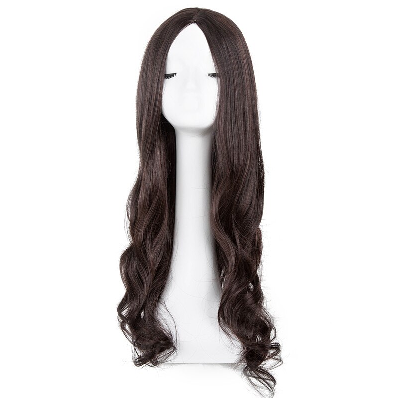 Middle Part Line Wigs Fei-Show Synthetic Heat Resistant Fiber Long Wavy Black Hair Peruca Women Female Salon Party Hairpiece: Brown