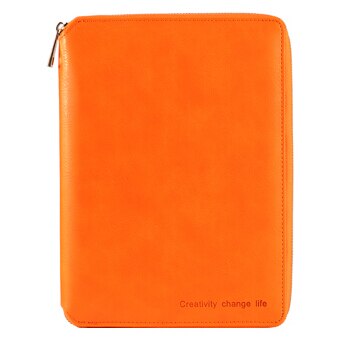 Cahier à spirale en cuir A5, organisateur de planificateur d'agenda de reliure à glissière, organisateur de document de padfolio de bureau de grande capacité de Macaron: Orange / A5  255 190mm