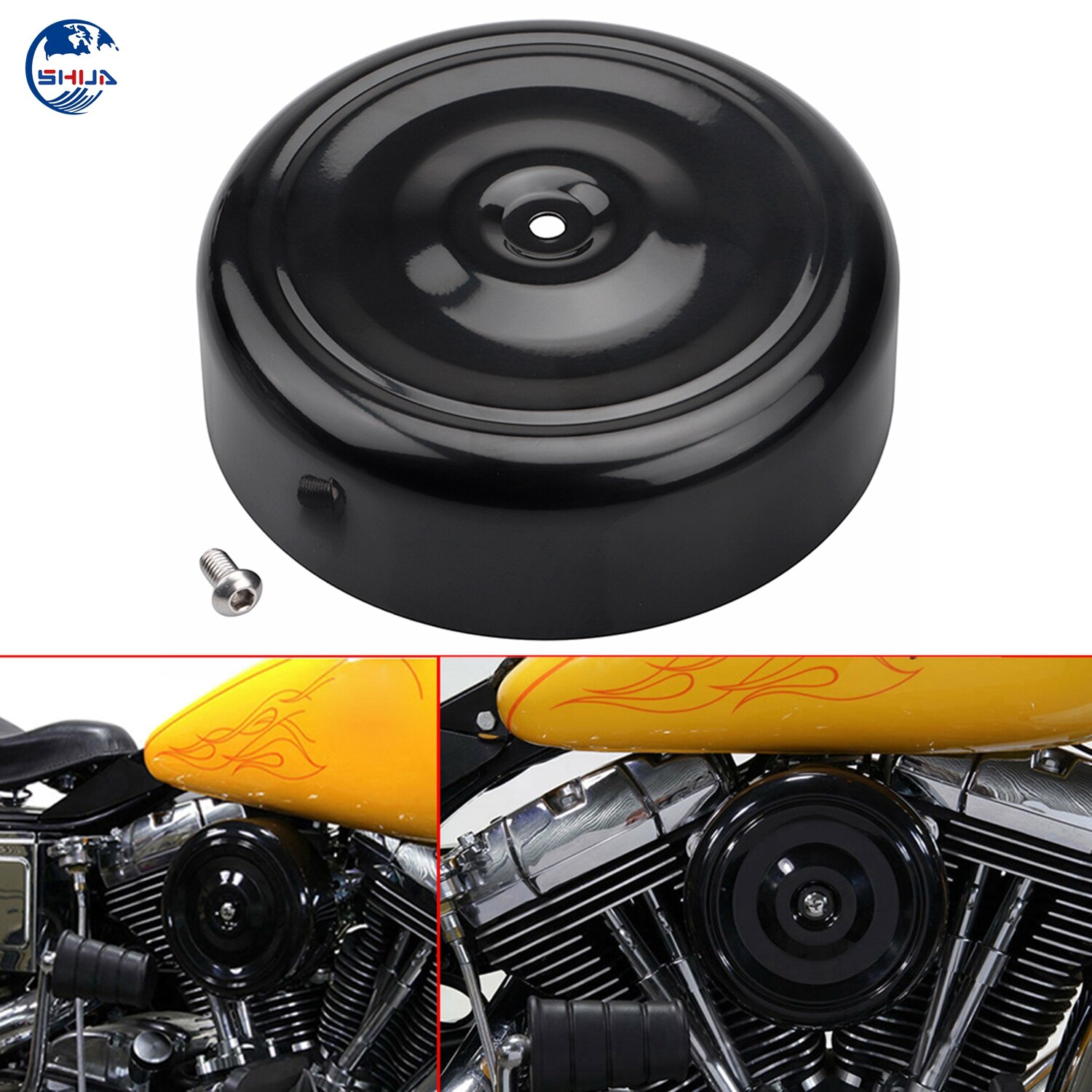 Gladde Zwarte Ronde Stijl 7 "Air Cleaner Cover Plain Voor Harley Softail Dyna Touring Cross Bones Flstsb Gloednieuwe custom