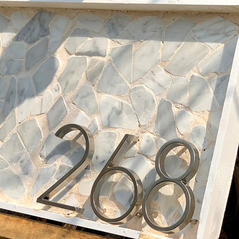 12cm store 3d moderne husnummer dør hjemmeadresse numre til husnummer digitale dør udendørs skilteplader 5 tommer.  #0-9 sølv