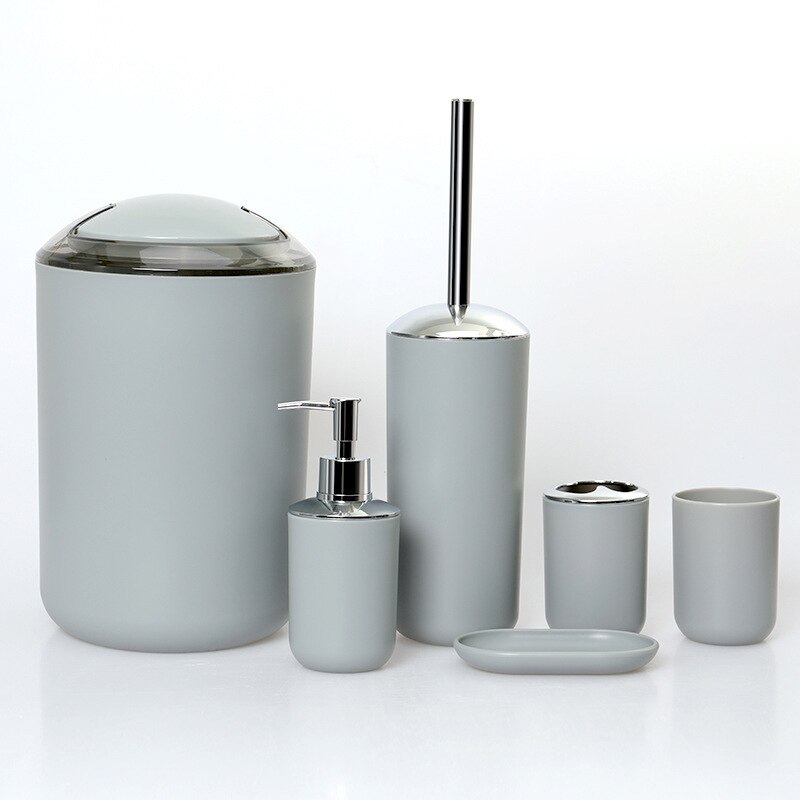 6 stk badeværelse tilbehør sæt tandbørsteholder kop sæbe dispenser fad toilet børste skraldespand plast tumbler kop vaskerum værktøj: Gary