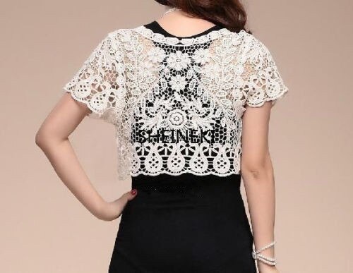 Blanco negro albaricoque mujeres de manga corta Bolero de encaje, Boda nupcial, chaqueta de verano capa chal capa