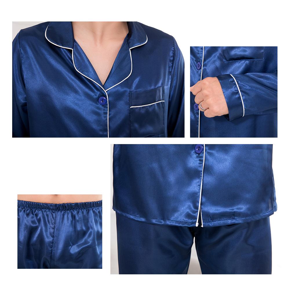 Silk Satin Men Pajamas Set Sleepwear Couple Solid Color Long Sleeve Suit
