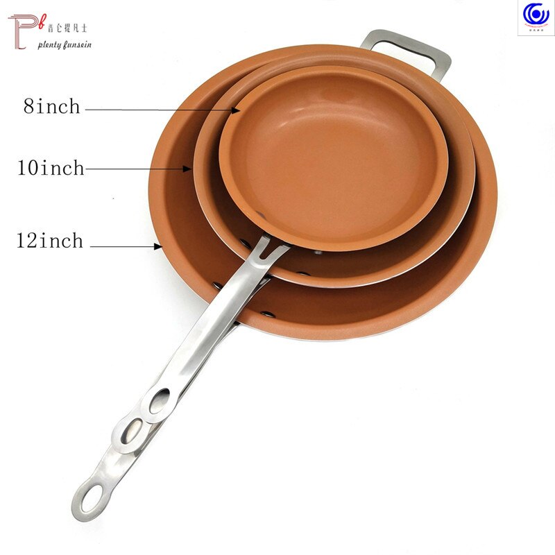 Non-stick Copper color Frying Pan with Ceramic Coating and Induction cooking Oven & Dishwasher safe 8 -10-12 inches glass lid