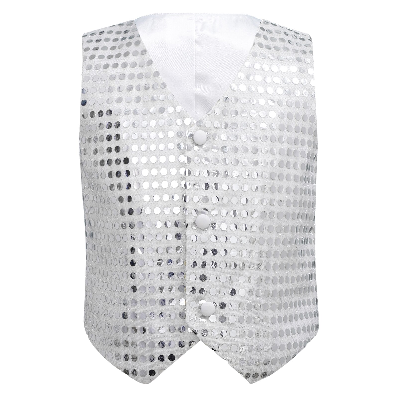 Gilet sans manches à paillettes pour enfants, 6-14, Costume de danse pour chorale, Jazz, Performance sur scène: Silver / 10