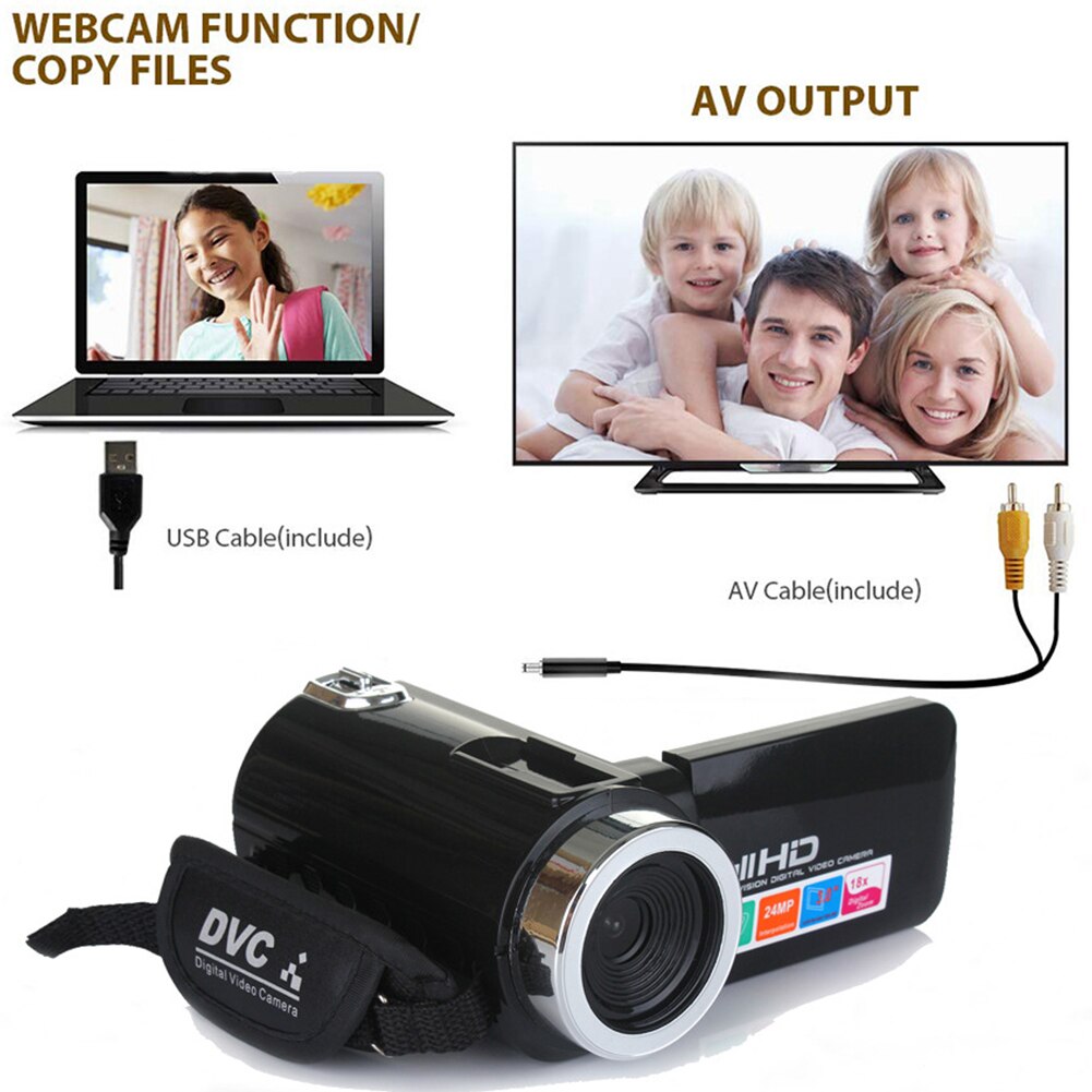 24.0mp 18x zoom digital filmadora portátil gravador de câmera vídeo profissional ao ar livre fotografia usb 2.0 hd completo coms sensor