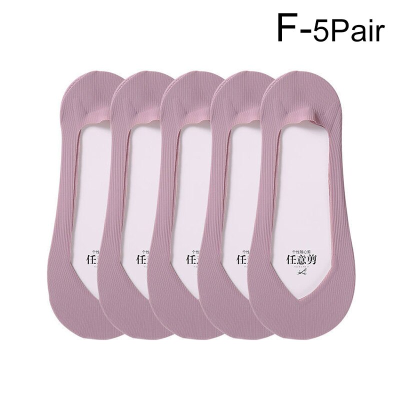 5Pairs Woman Ice Silk Invisible Boat Socks Women's Short Socks Female Ladies Shallow Mouth No Show Socks Slippers Summer Style: F