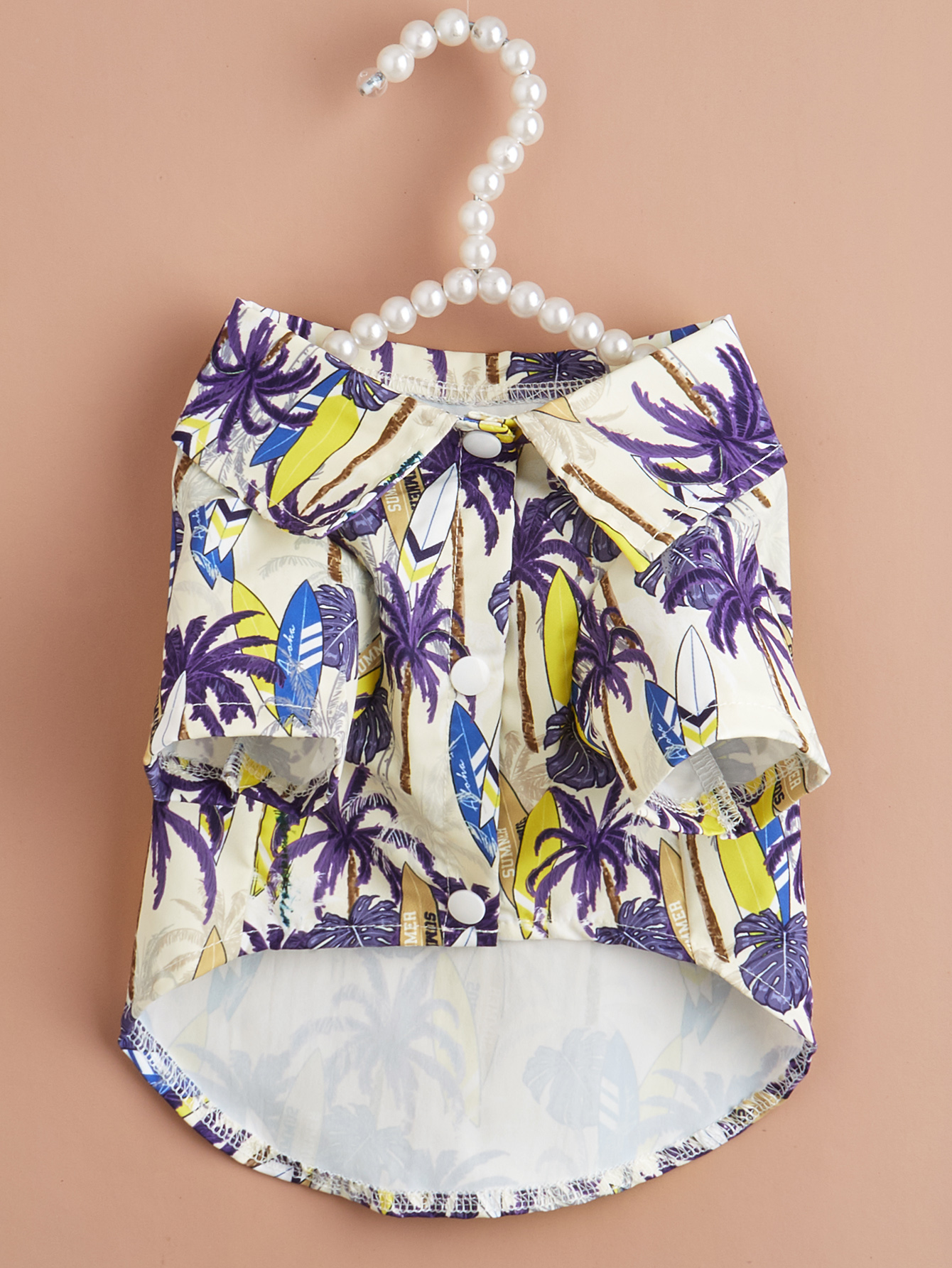 Dog Cloth for Small Dogs Coconut Tree Printed Costume Puppy with Doggie Plaid Pet Clothes Soft Apparel Attire Hawaii Style: plum / M