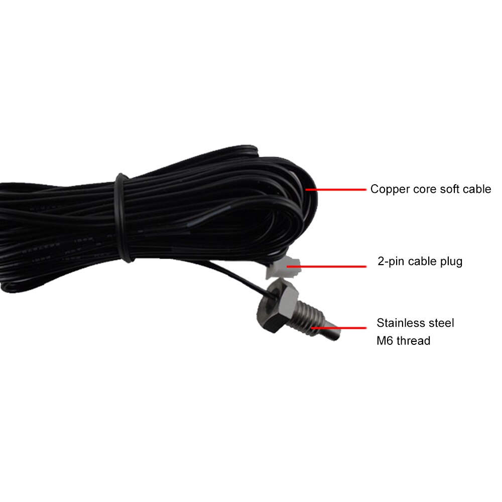 1M Length Temperature Sensor Probe M6 Thread 10K NTC Thermistor Line Cable Thermometer Probe for Temperature Controller