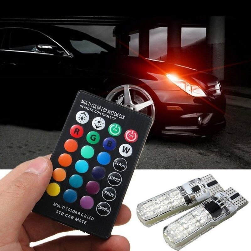 2PCS RGB T10 Led SMD Car Dome Reading Light Automobiles Wedge Lamp RGB LED Bulb With Remote Controller
