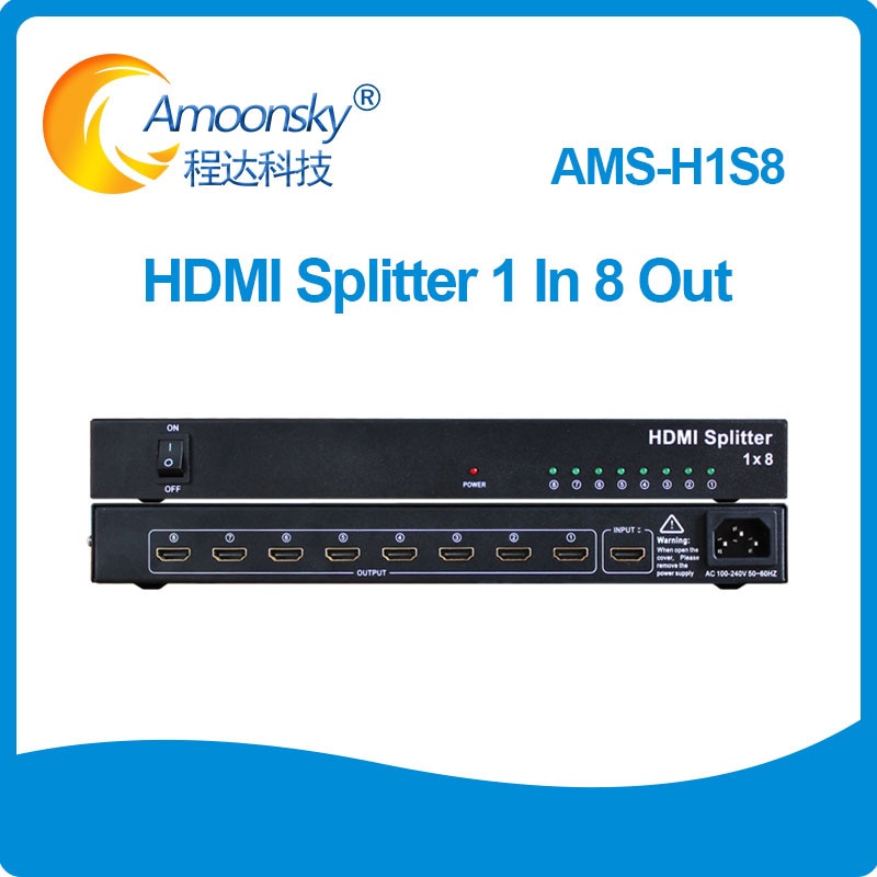 H1S8 1x8 HDMI Splitter 1 In 8 Out HDMI Splitter Audio Video Distributeur Versterker Ondersteuning Full HD 3D 1080 P