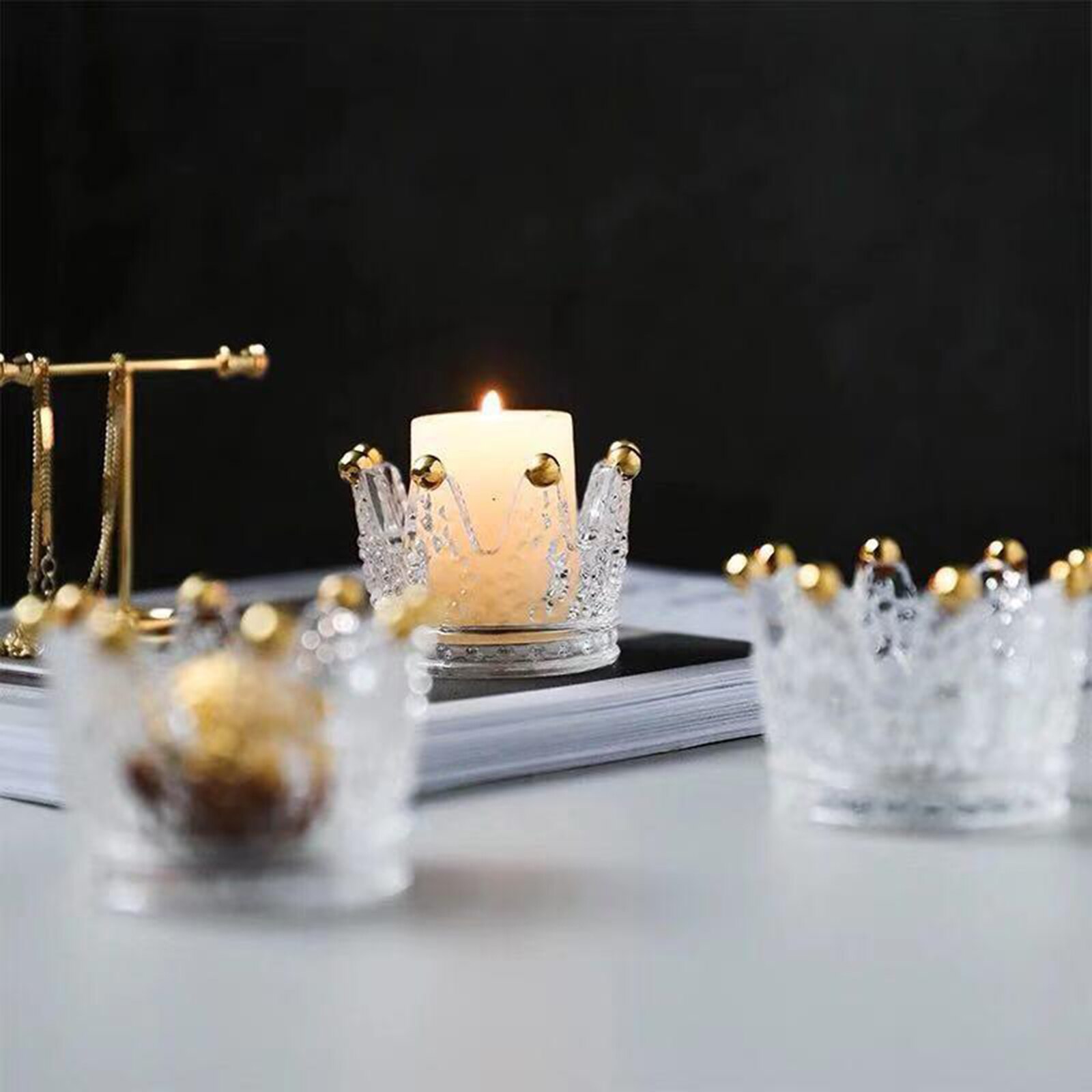 Crown Shaped Tea Light Candle Holders Modern Clear Glass