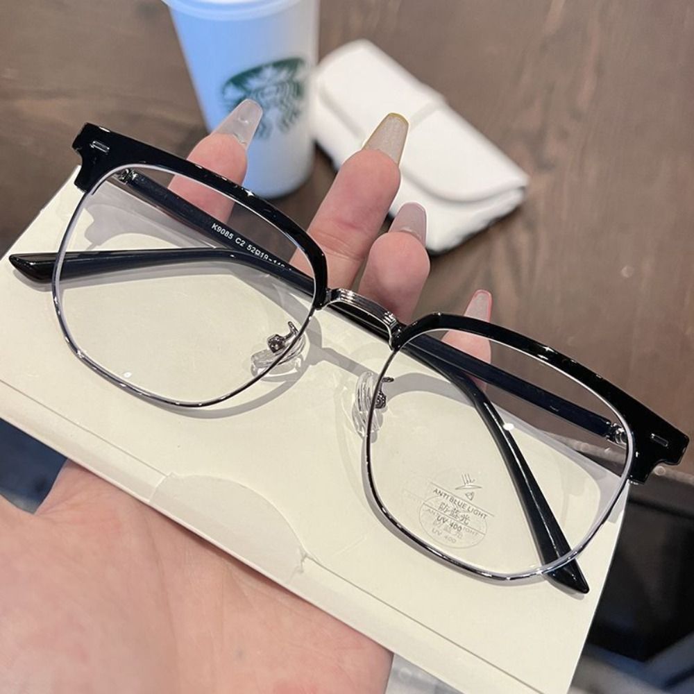 Retro Metal Half Frame Anti-Blue Light Glasses Eye Protection Plastics Flat Mirror Spectacles Half Frame Glasses for Women Men