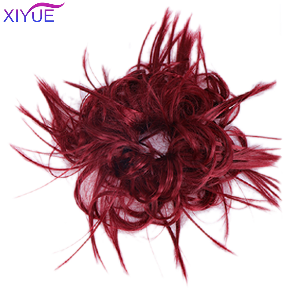 Fluffy pjusket opsat hår knold syntetisk rodet hår knold extensions elastisk pjusket hårstykke gummibånd krøllet chignon til kvinder