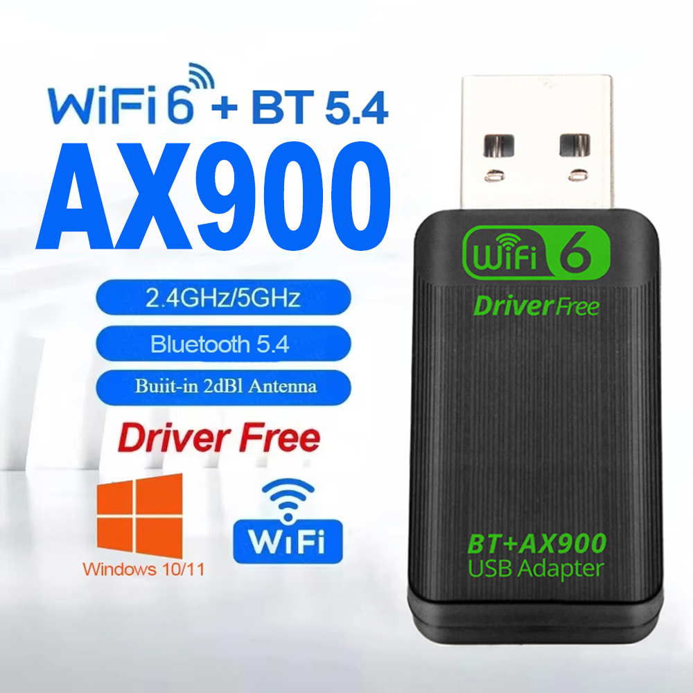 AX900 USB WiFi 6 Bluetooth 5.4 Adapter 2 in 1 Dongle Dual Band 2,4G 5GHz Netzwerk Wireless Receiver FAHRER KOSTENLOS für Windows 10/11: Black