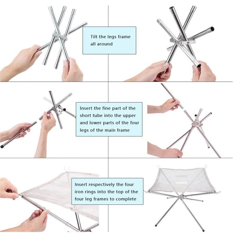 Portable Outdoor Fire Pit Folding Bonfire Rack Camping Burning Wood Stove Incinerator Barbecue Fire L3M1