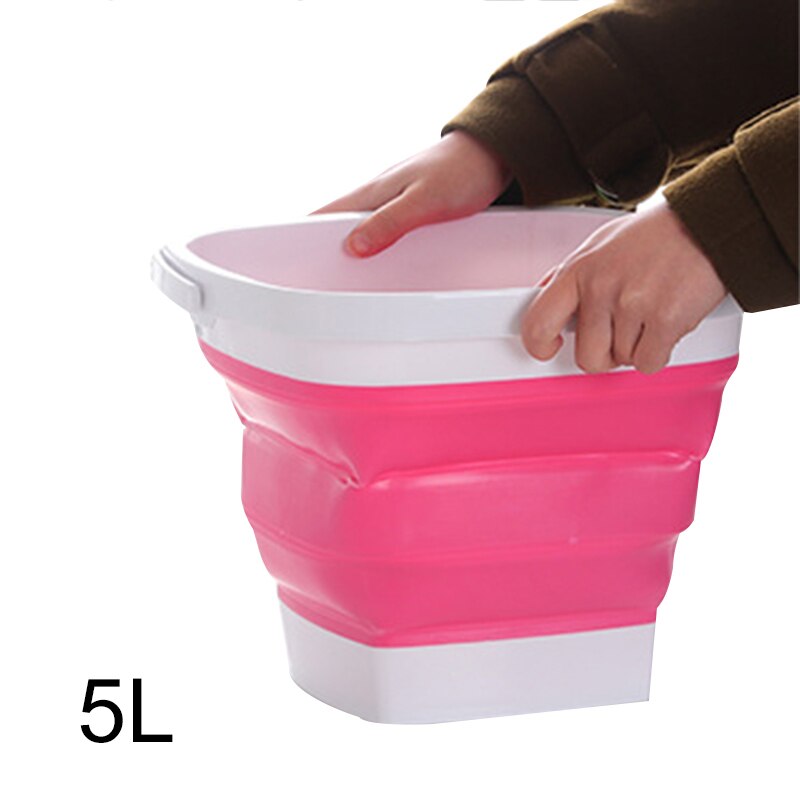Collapsible Plastic Bucket Foldable Square Tub Portable Fishing Water Pail Outdoor E2S: red  5L