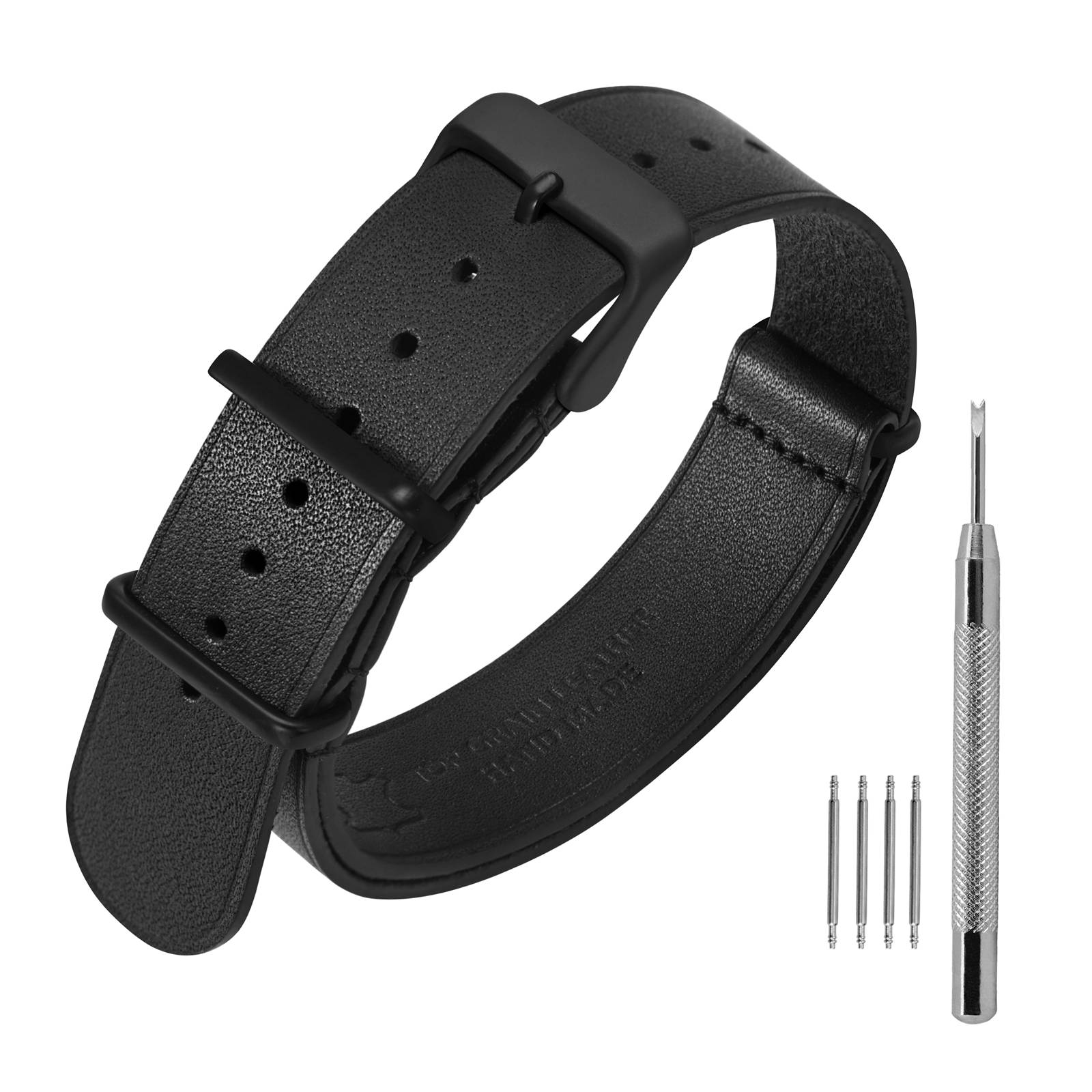 Pulseira de relógio de couro ANNEFIT 18mm 20mm 22mm, pulseiras de relógio militar de uma peça de pele de bezerro genuína para homens e mulheres preto marrom azul: Blue White / 22 milímetros