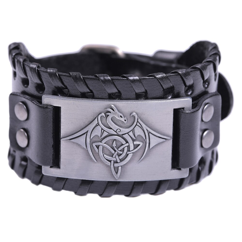 LIKGREAT Vintage Wicca Symbol Triqueta Pterosauria Dragon Charm Bracelets for Men Black Brown Leather Wrap Bracelet Cool Jewelry: 6