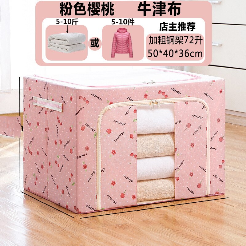 Non-woven Foldable Storage Box Quilt Clothes Steel Frame Transparent Storage Box Sheets Blanket Pillow Container: Pink Cherry