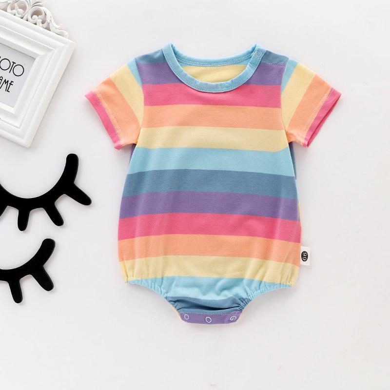 Baby Summer Short Sleeve Rainbow Stripe Bodysuit For Girls And Boys 0-24m Newborn Baby Clothes Twins Cute Climbing Infants
