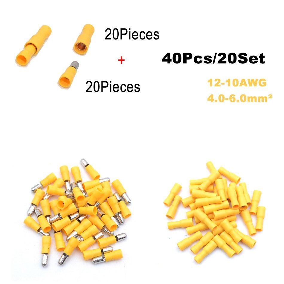 40Pieces 20Set Bullet Flag Wire electrical Connector Male Female Crimp Insulation Nylon Cable Terminals FRD MPD Car Terminator: Bullet YELLOW 20SET