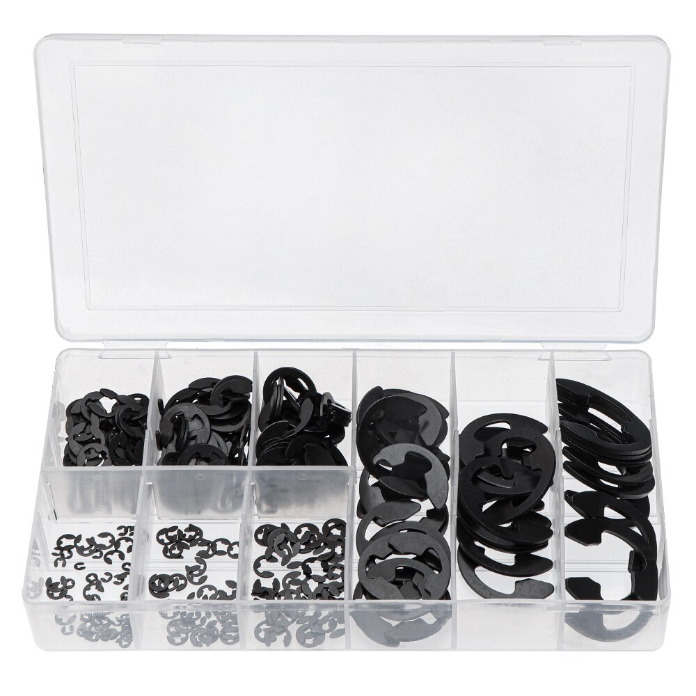 Juego de arandelas de anillo de retención externa, Kit surtido de anillos de anillo de retención tipo E, arandelas de Collar de rodamiento, mn-steel, negro, 328 piezas