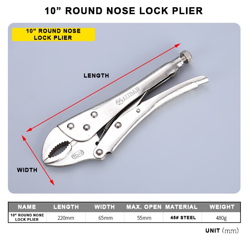 Locking Pliers Fix Locator C Clamp Pincer Grips Ground Mouth Woodwork Grip Vise Lock Plier Clamping Hand Tools Weld Clip Tool: 10 inch Round Lock