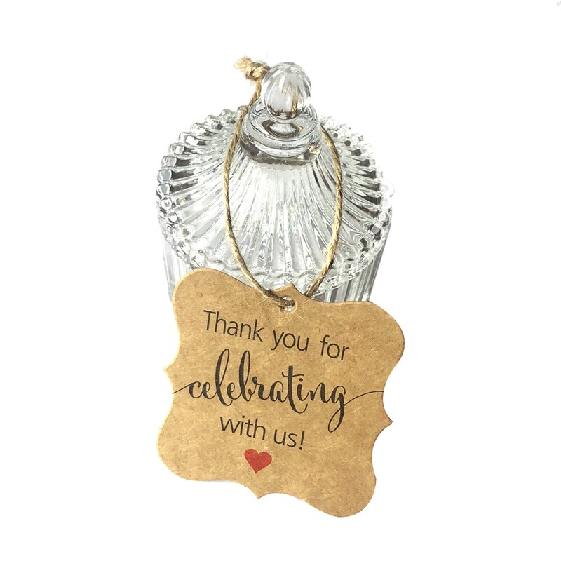100 stuks bedankt voor het vieren met ons labels kraftpapier wikkellabels met natuurlijk jute touw voor babyshower, kerst, bruiloft
