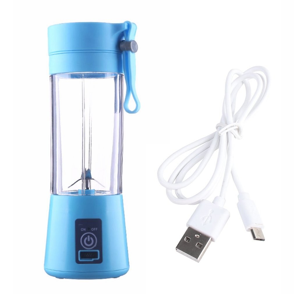 380ml elektrische fruitpersen, usb oplaadbare smoothie blender mixer, sapcentrifuge met enkele vijzel, 4 messen, draagbare fruitblender: Blauw